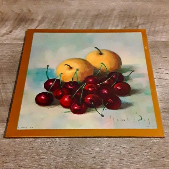 Henk Bos apples & cherries litho trivet, 1960 - Picture 1 of 5
